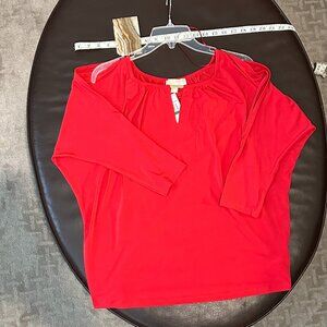 Michael Kors Red/Macintosh Cold Shoulder L Blouse NWT New w/ tags Gold Detailing